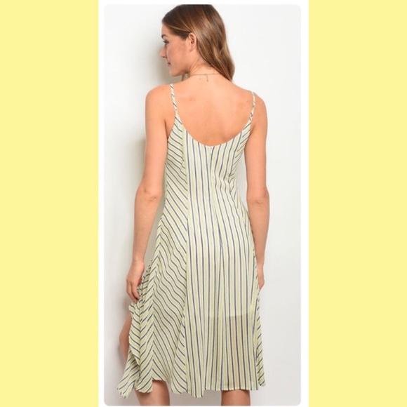 Yellow & Navy Front Draw String Ruffle Dress - Picture 10 of 12